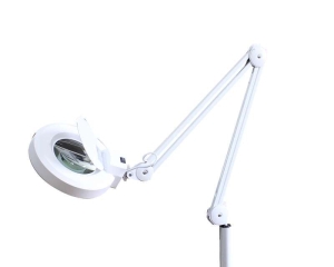 Светодиодная лампа лупа для маникюра 8 д белая на стойке 